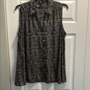 Alfani Black and White Relaxed Tunic with Notched Collar